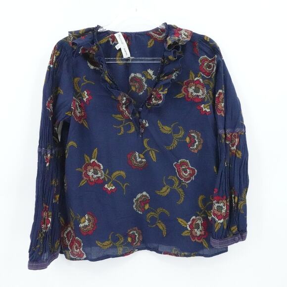 Madewell x Warm Shirt Womens Medium Floral Ruffle Long Sleeve Boho Fall Flowy - Picture 1 of 16